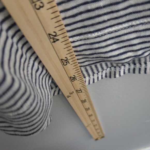 Adrienne Vittadini Navy White Striped 100% Linen Stretch Button Back Top Large - Picture 5 of 10